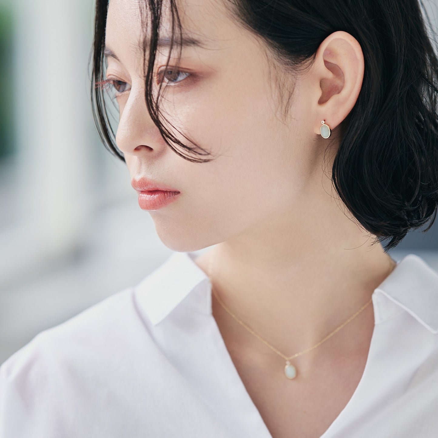 K10 ミントグリーンオパール×ホワイトトパーズ スタッドピアス