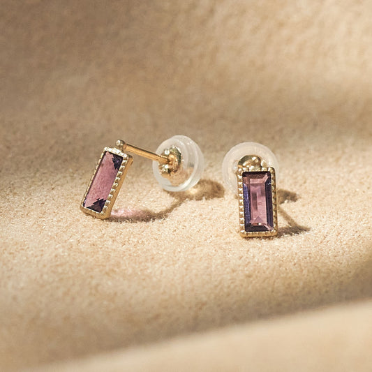 K10 つや消し スクエア ピアス - ➁(アメジスト)