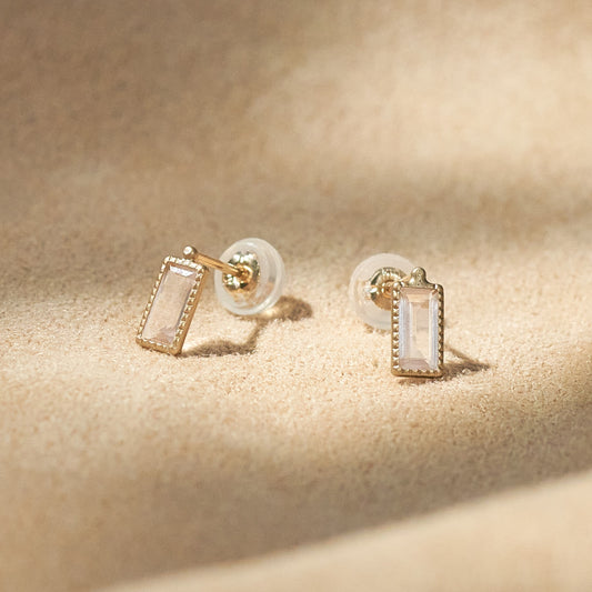 K10 つや消し スクエア ピアス - ➁(ローズクォーツ)