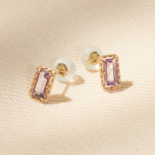 K10 つや消し スクエア ピアス - ①  (アメジスト)