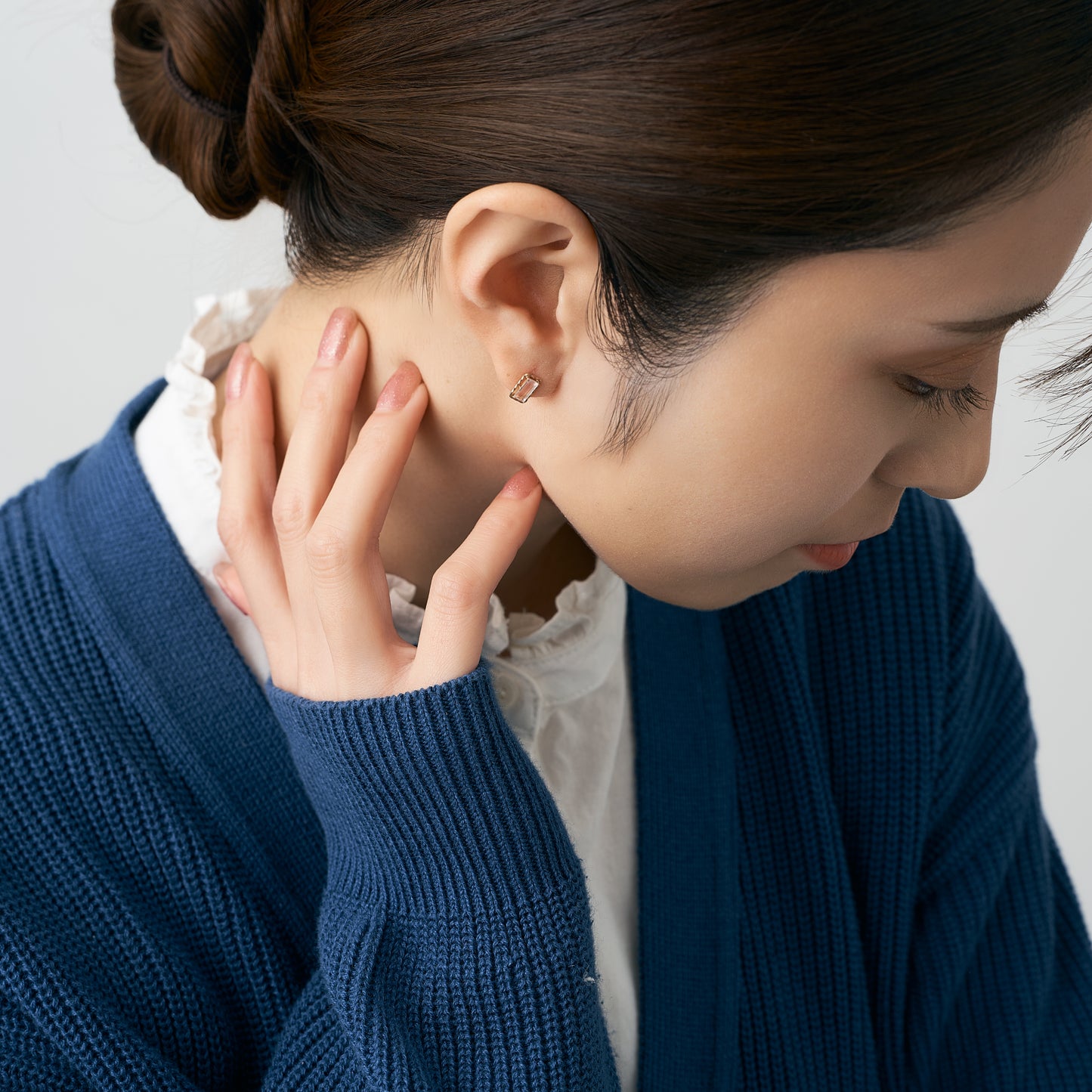 K10 つや消し スクエア ピアス - ① (ローズクォーツ)