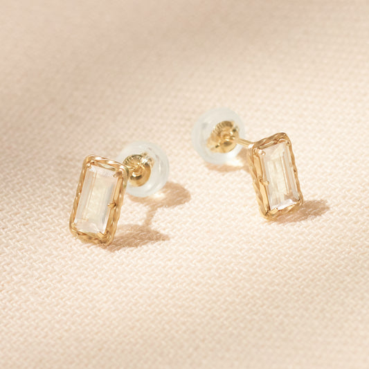 K10 つや消し スクエア ピアス - ①  (ローズクォーツ)