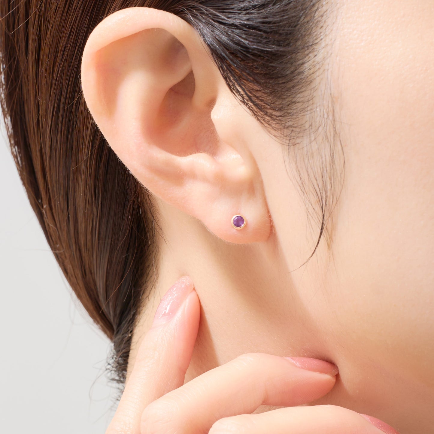 K10 一粒 誕生石 サークル スタッドピアス (2月:アメジスト)