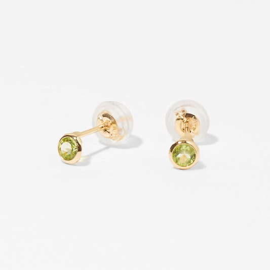 K10 一粒 誕生石 サークル スタッドピアス (8月:ペリドット)
