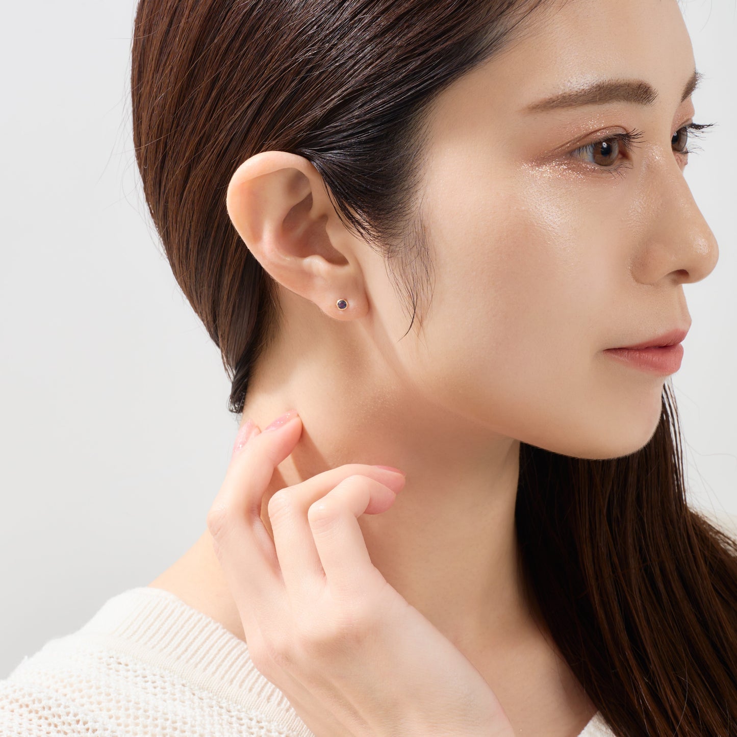【片耳】K10 一粒 誕生石 サークル スタッドピアス (9月:サファイア)