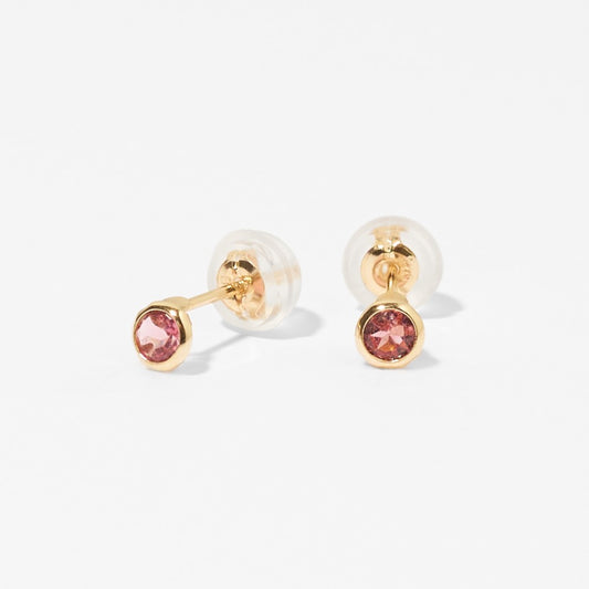 K10 一粒 誕生石 サークル スタッドピアス (10月:ピンクトルマリン)