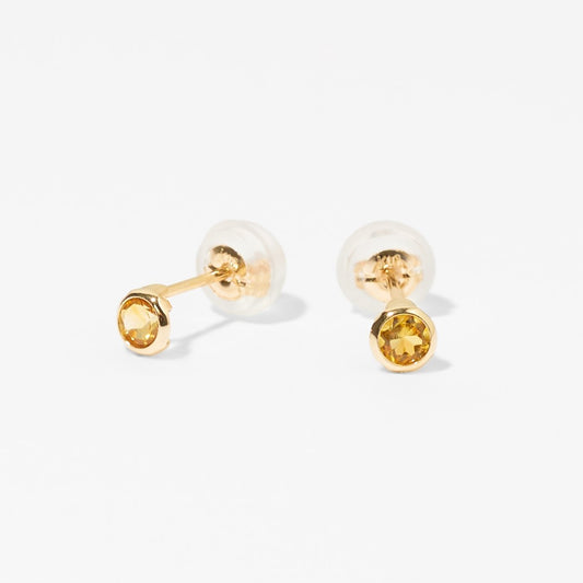 K10 一粒 誕生石 サークル スタッドピアス (11月:シトリン)