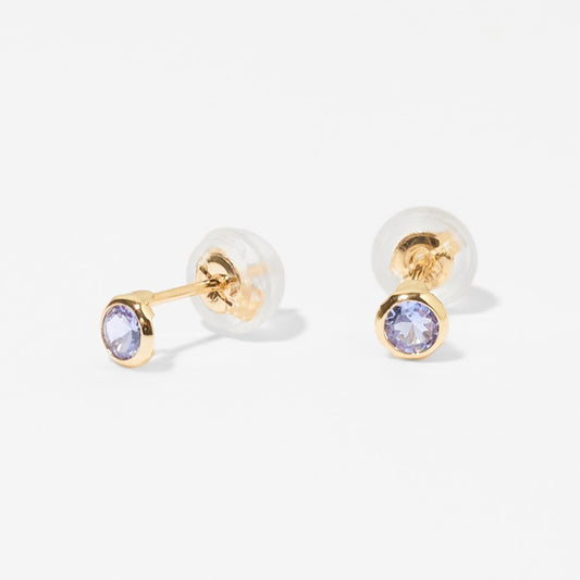 K10 一粒 誕生石 サークル スタッドピアス (12月:タンザナイト)