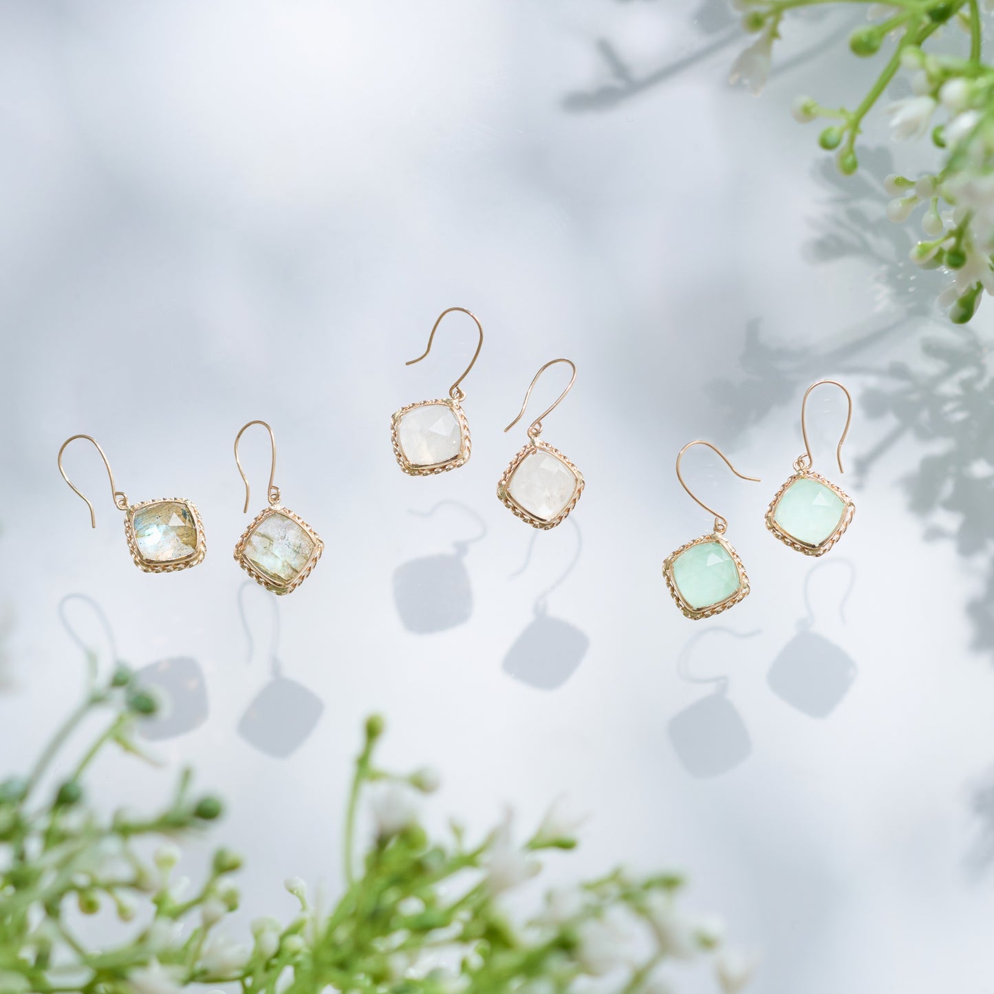 【受注生産】K10 クリソプレーズ×クォーツ ピアス