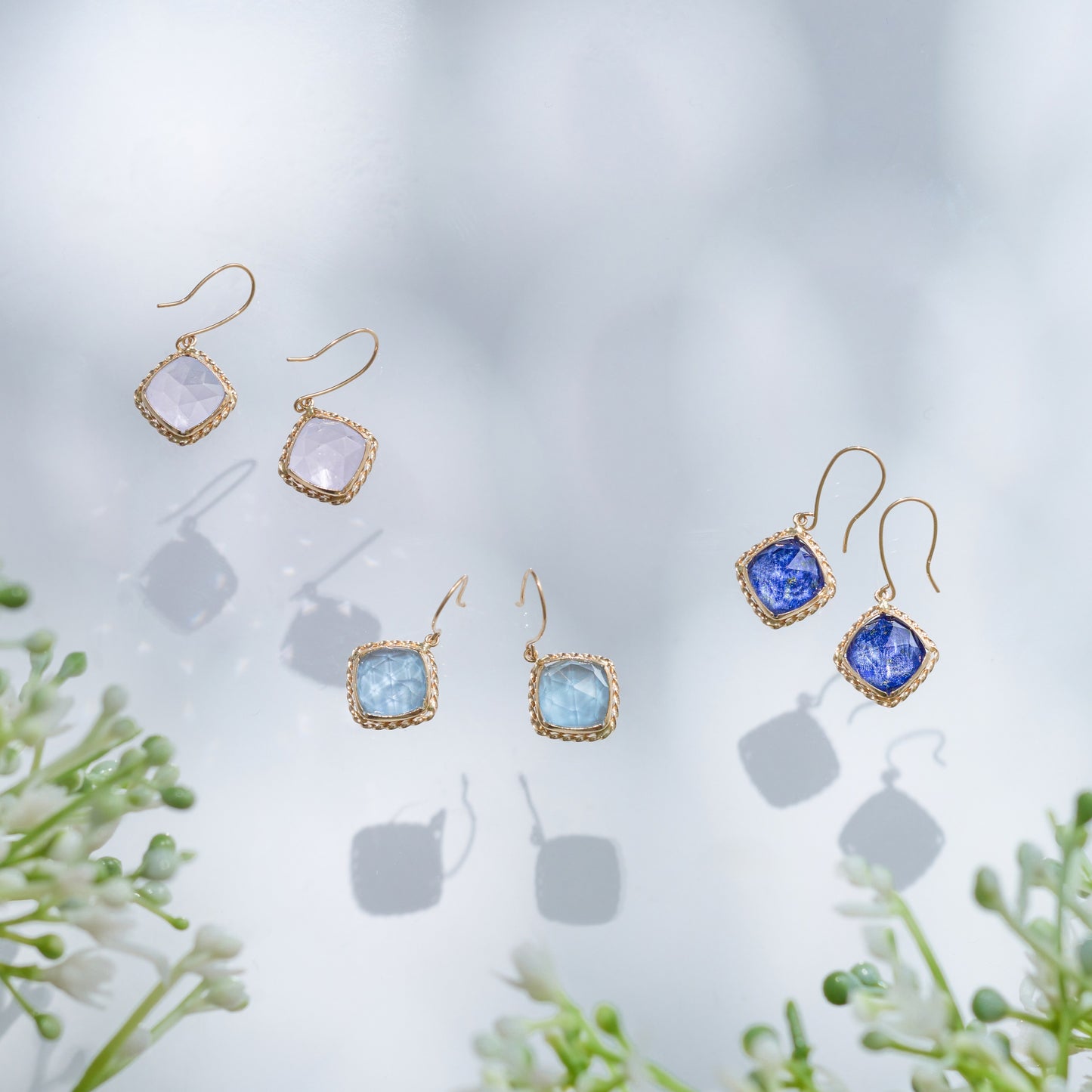 【受注生産】K10 ブルーオパール×クォーツ ピアス