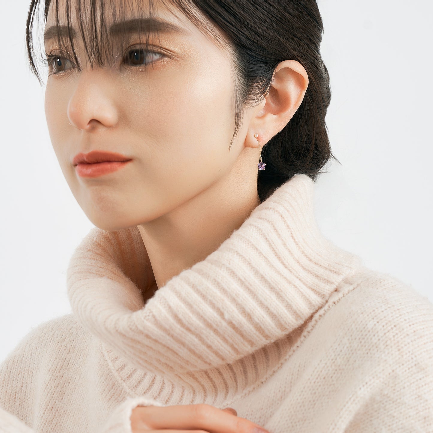 K10 星 チェーン ピアス(アメジスト)