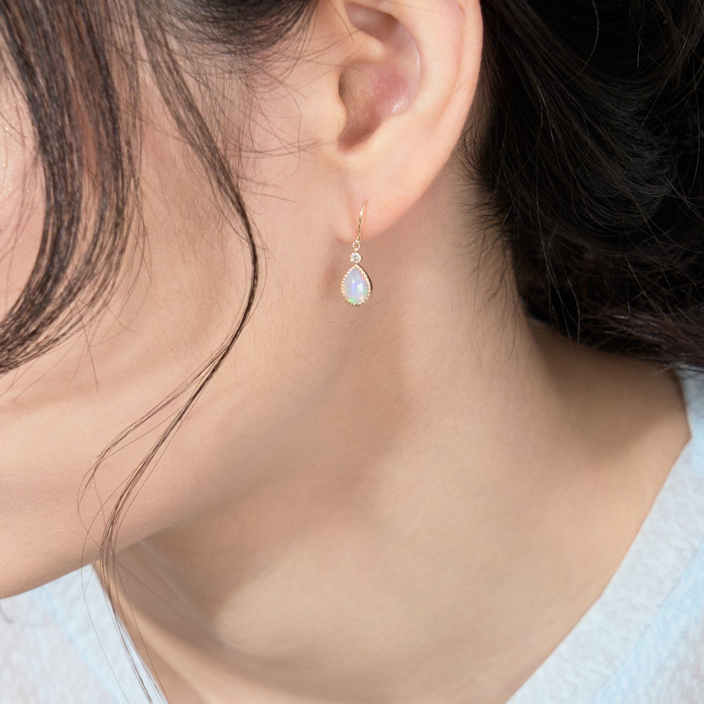 K10 オパール × ダイヤモンド フックピアス