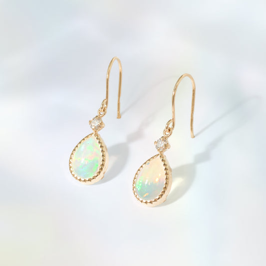 K10 オパール × ダイヤモンド フックピアス