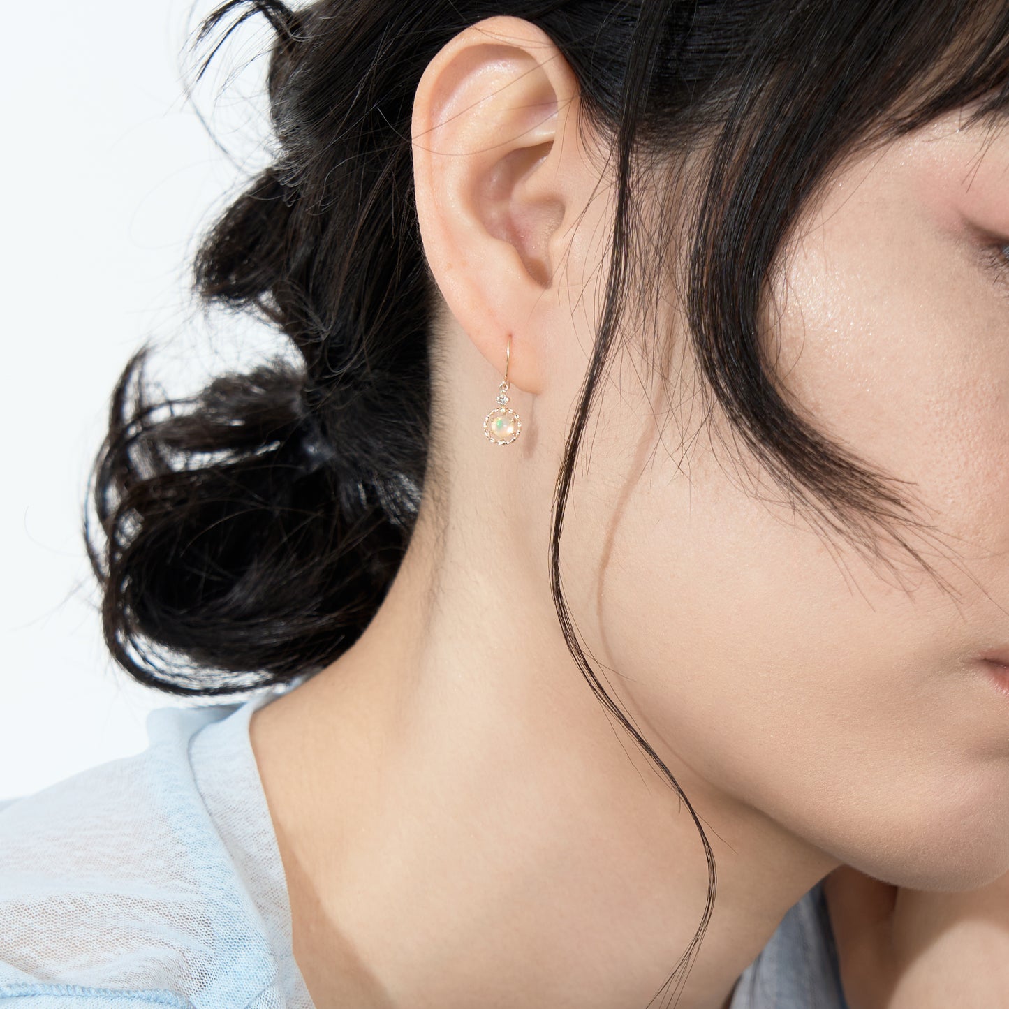 K10 オパール × ダイヤモンド サークル ピアス