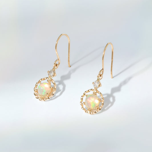 K10 オパール × ダイヤモンド サークル ピアス