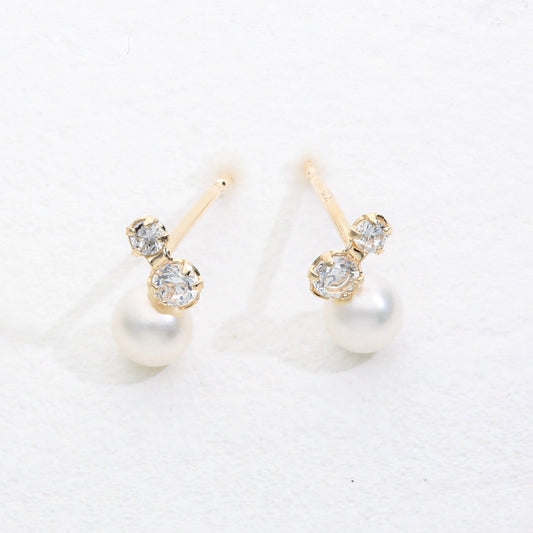 K10 パール & キュービックジルコニア ピアス(02)