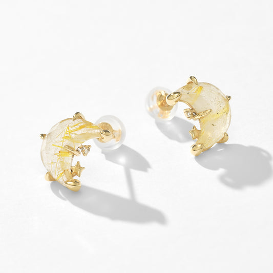 K10 ゴールデンルチルクォーツ ムーン ピアス(01)