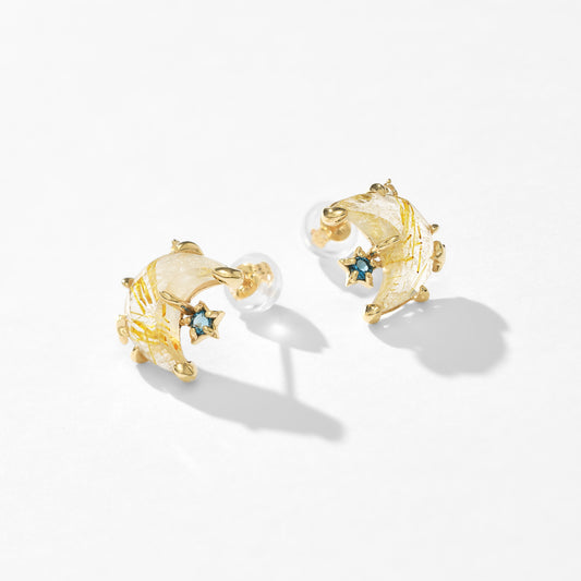 K10 ゴールデンルチルクォーツ ムーン ピアス(02)