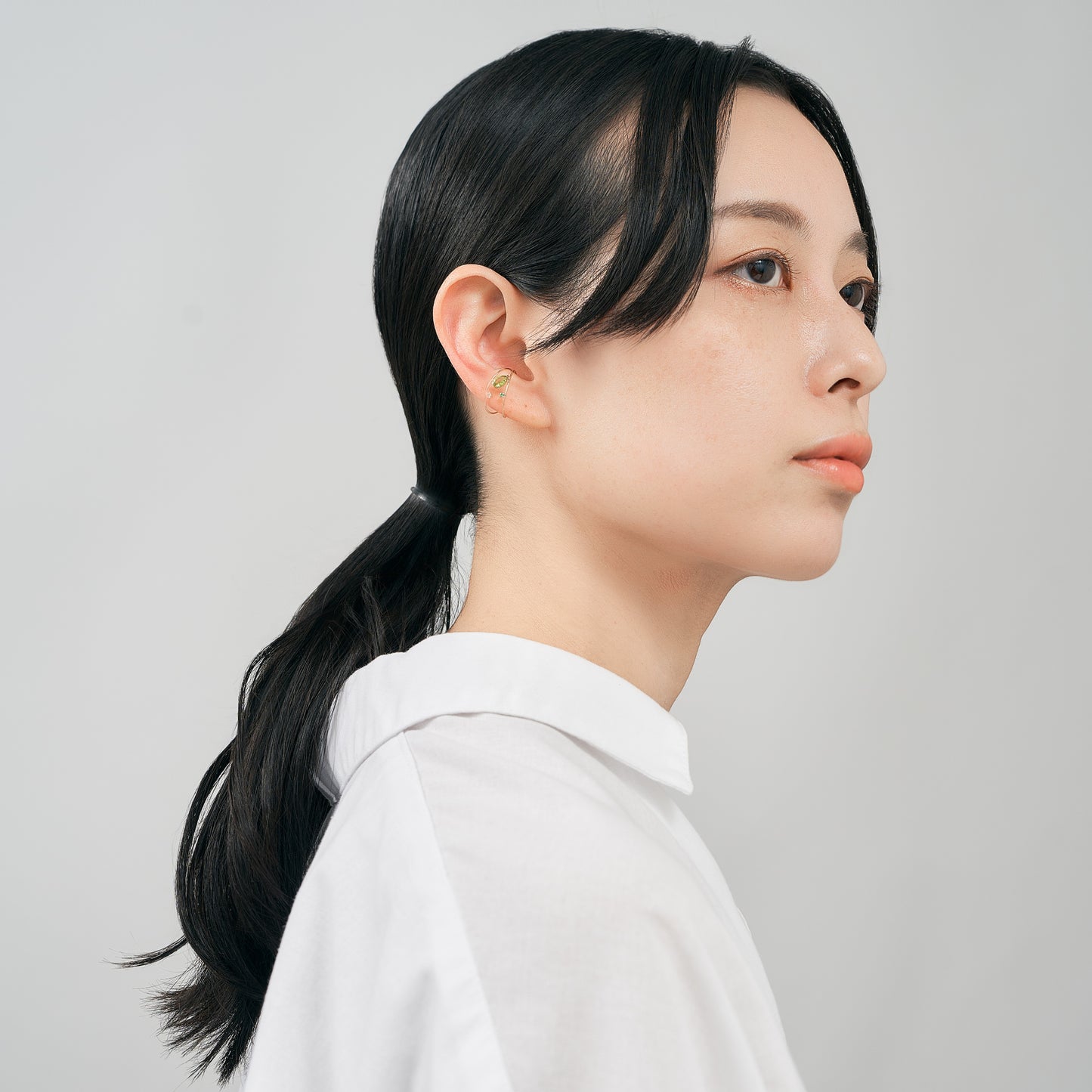 【予約販売】K10 カラーストーンイヤーカフ(グリーン)