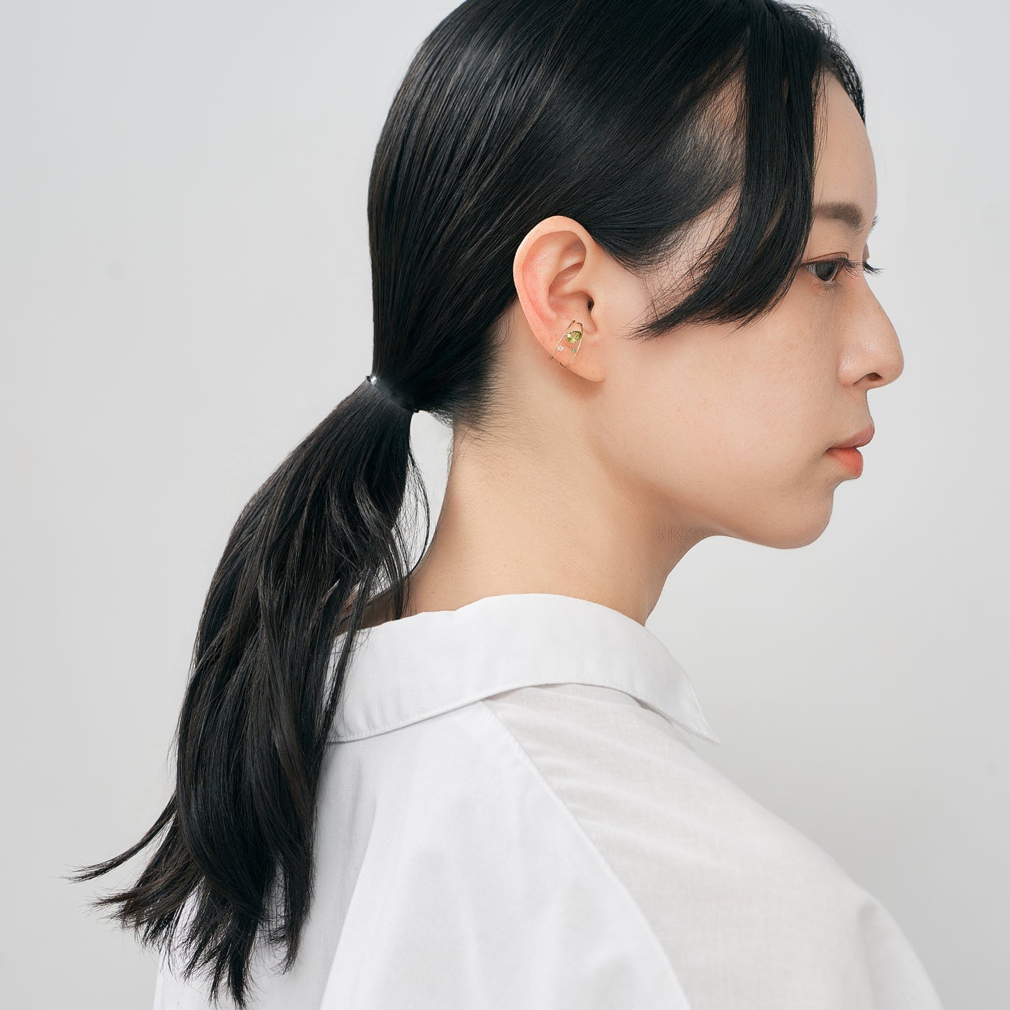 【予約販売】K10 カラーストーンイヤーカフ(グリーン)