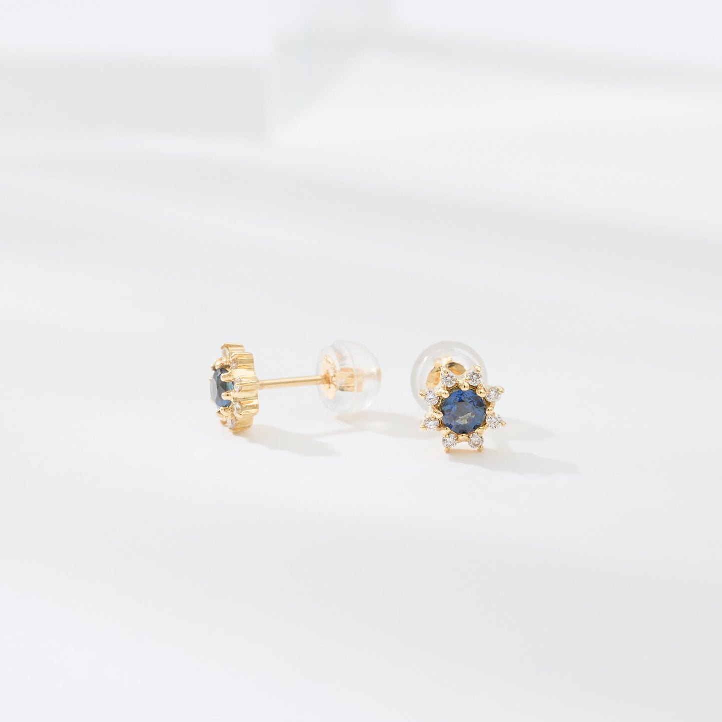 K18 誕生石×ダイヤモンド スタッドピアス (9月:サファイア)