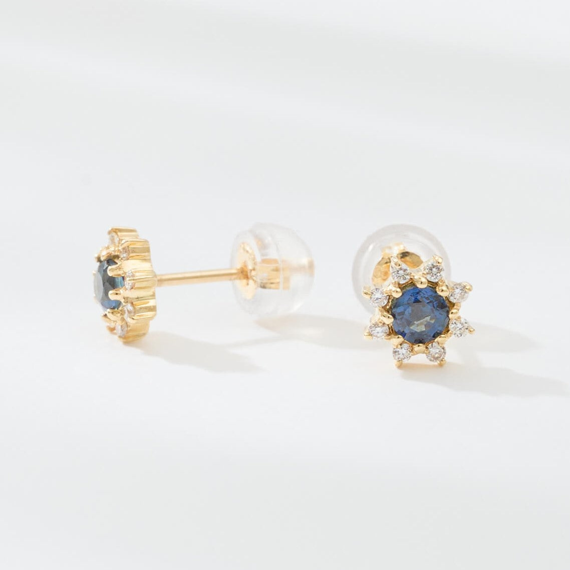 K18 誕生石×ダイヤモンド スタッドピアス (9月:サファイア)