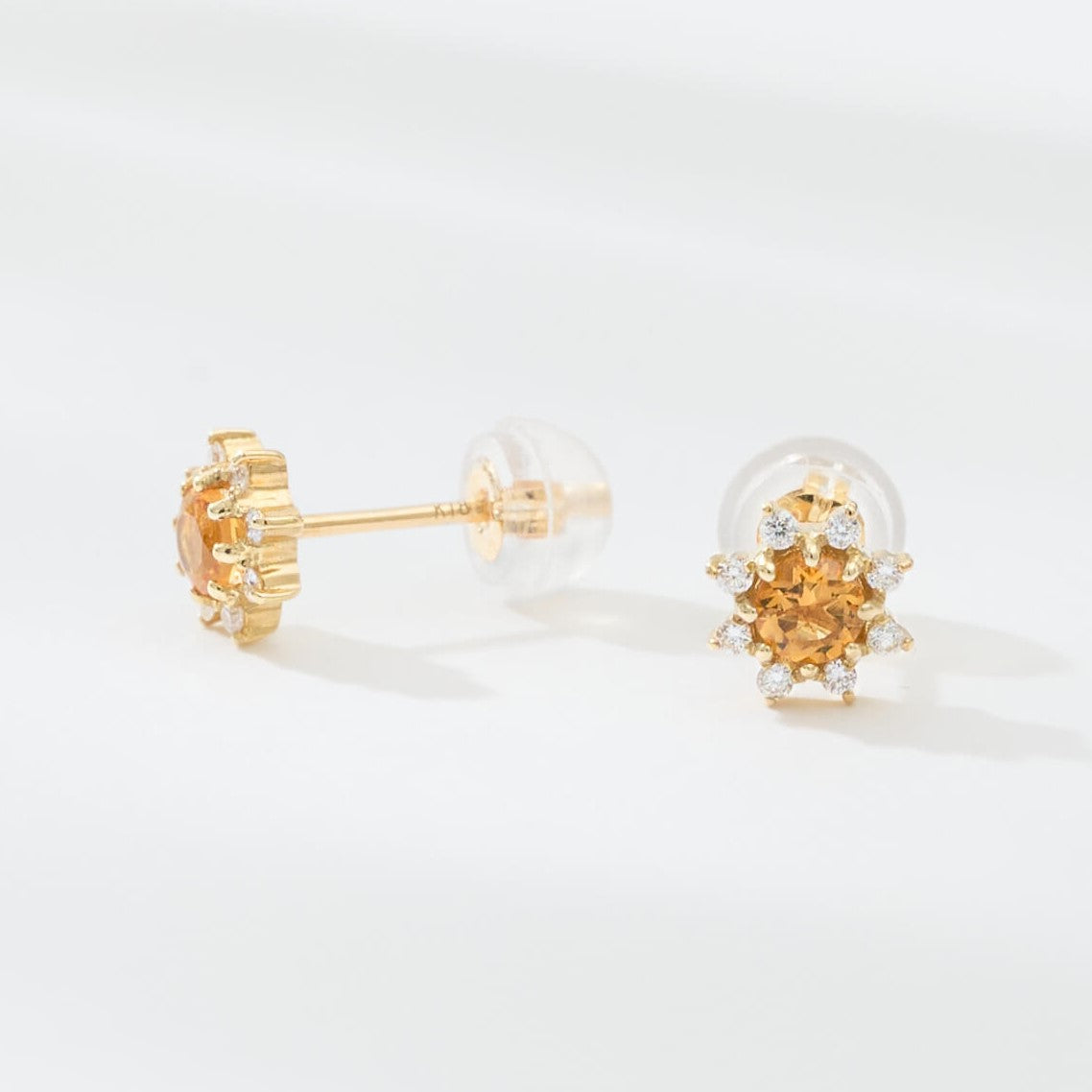 K18 誕生石×ダイヤモンド スタッドピアス (11月:シトリン)