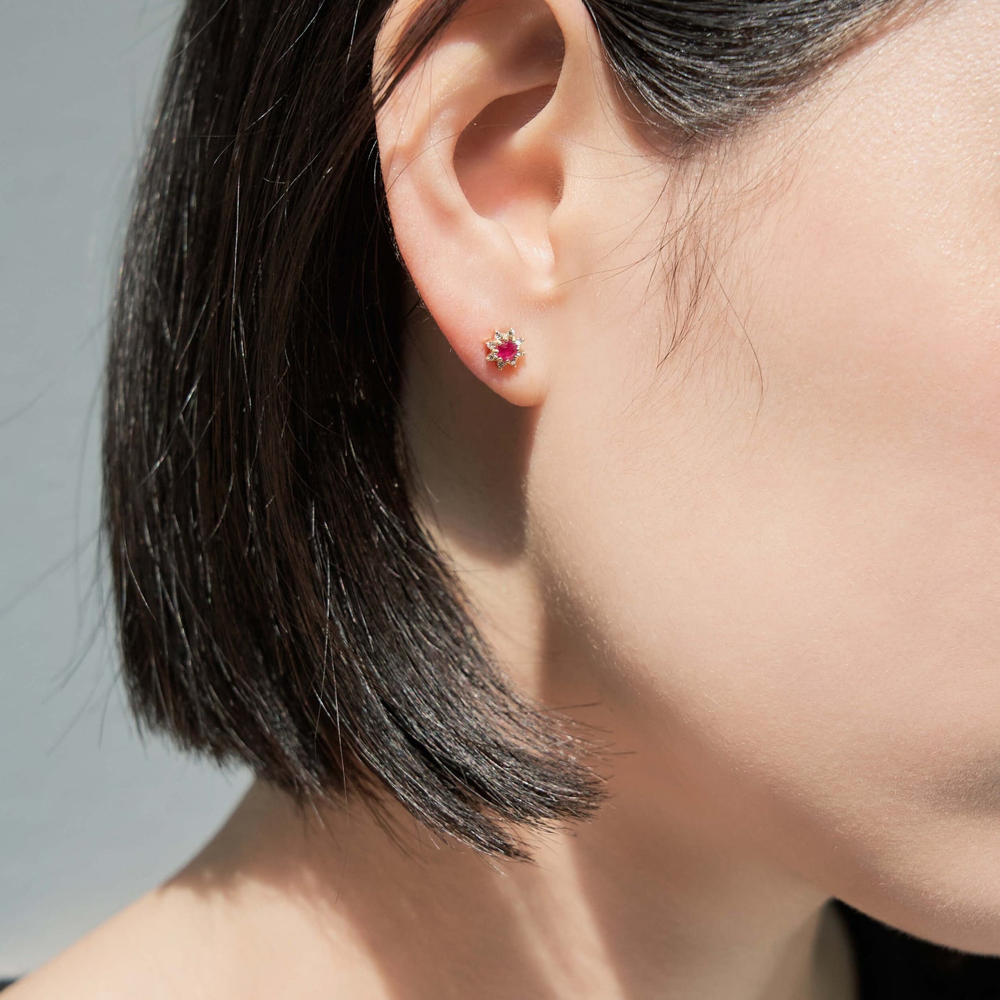 K18 誕生石×ダイヤモンド スタッドピアス (7月:ルビー)