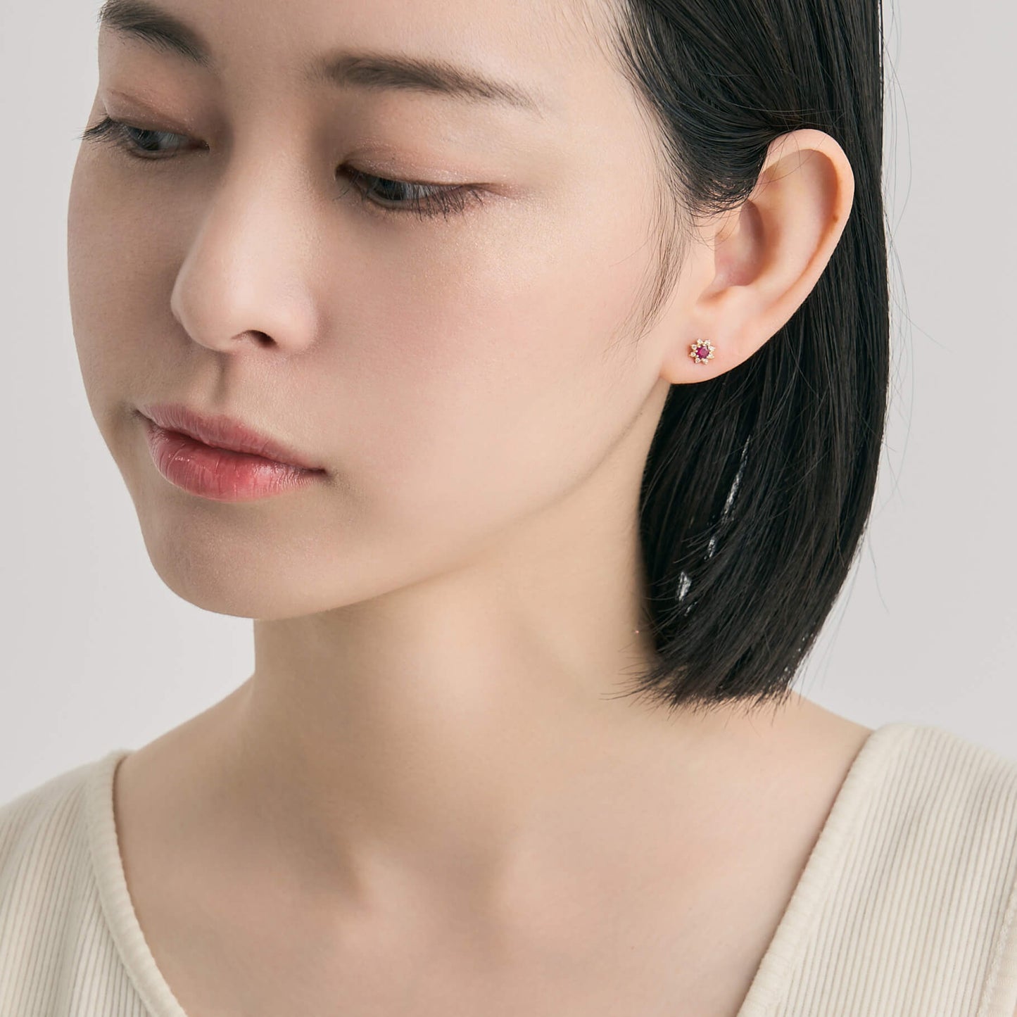 K18 誕生石×ダイヤモンド スタッドピアス (7月:ルビー)