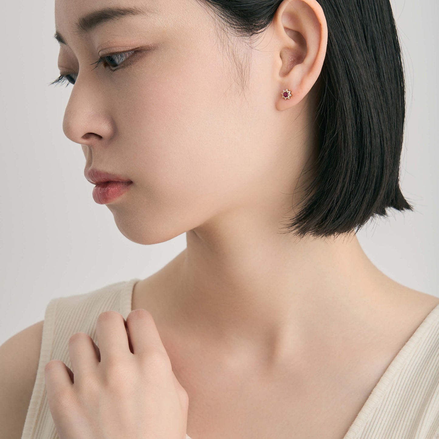 K18 誕生石×ダイヤモンド スタッドピアス (7月:ルビー)