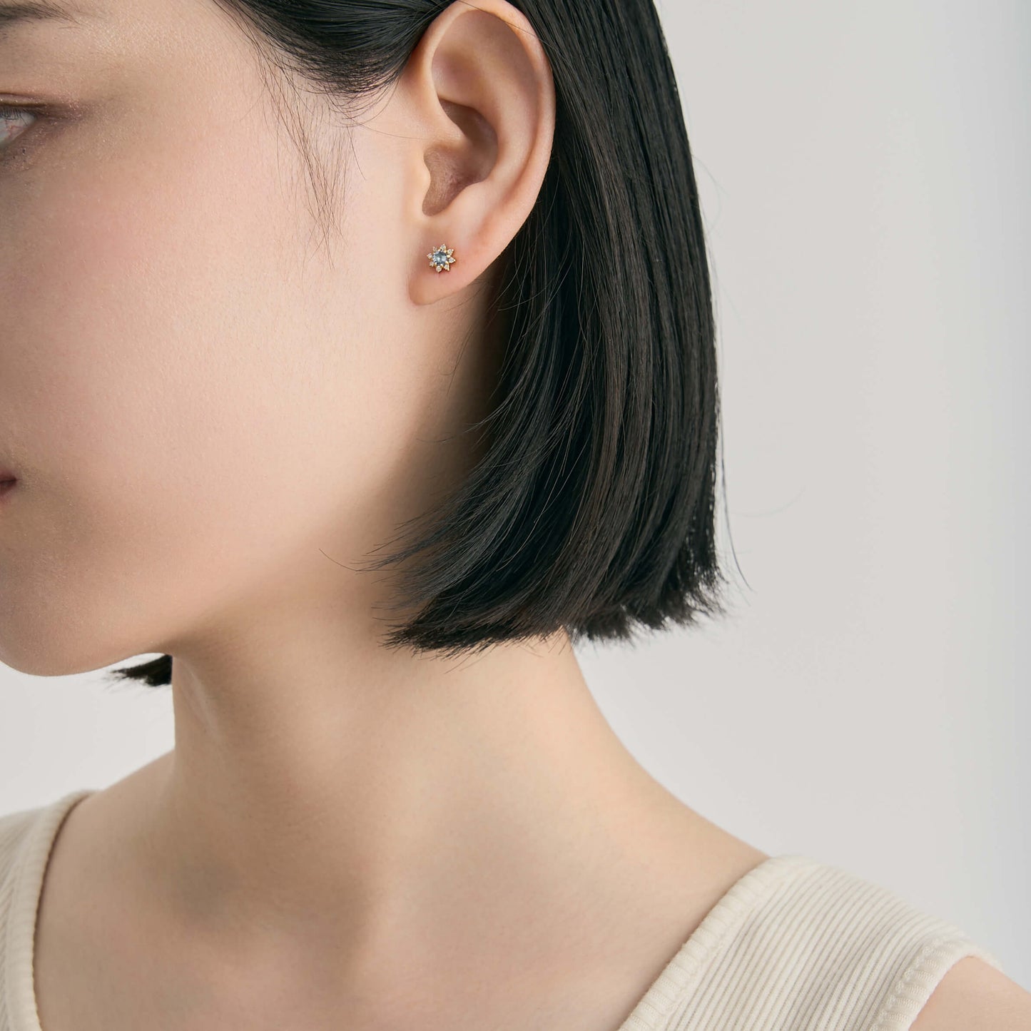 K18 誕生石×ダイヤモンド スタッドピアス (3月:アクアマリン)