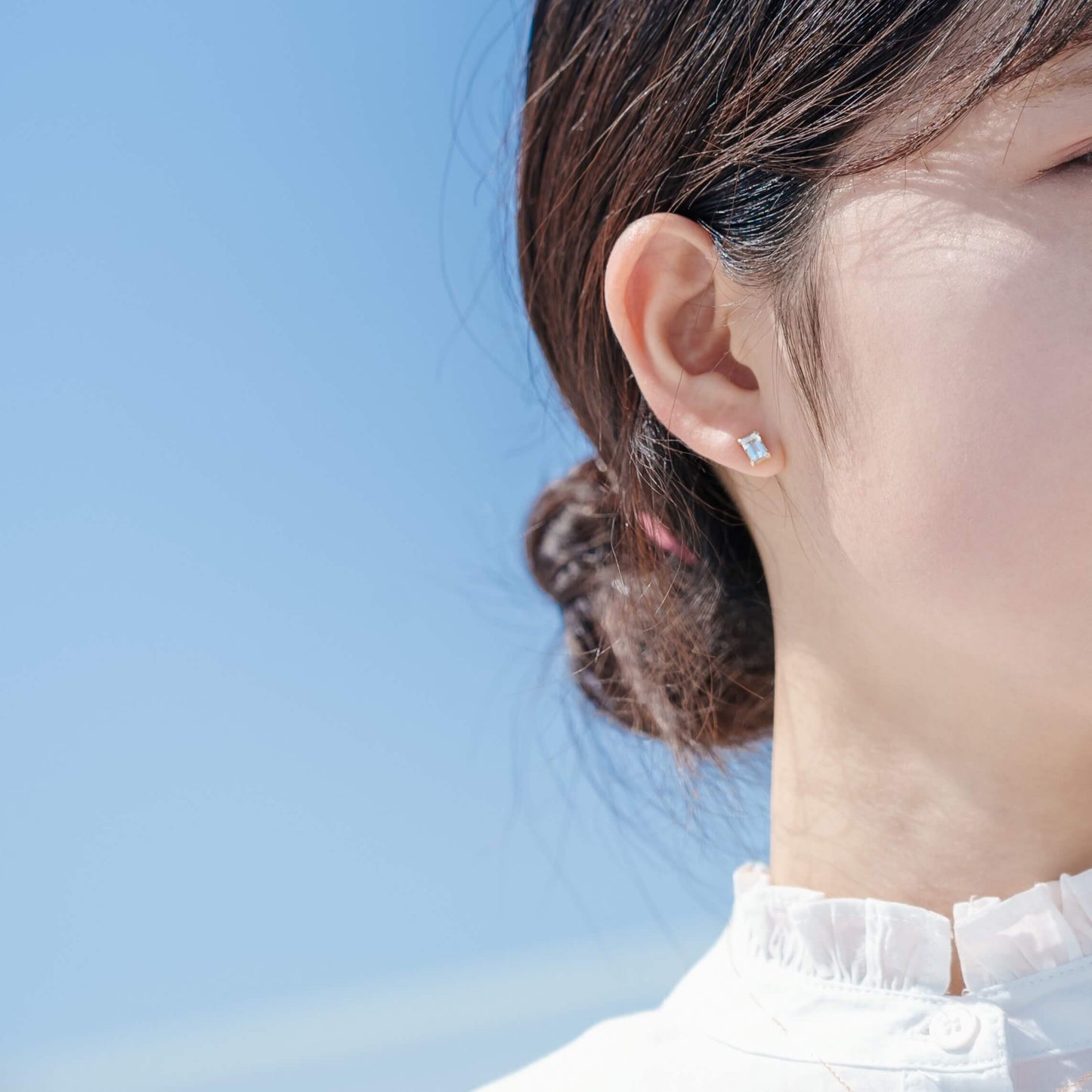 K10 誕生石 6×4 oct スタッドピアス (3月:アクアマリン)