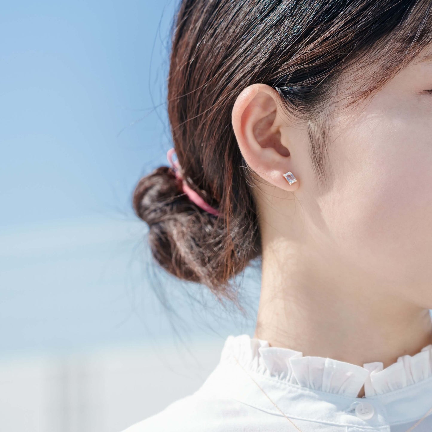 K10 誕生石 6×4 oct スタッドピアス (4月:ホワイトトパーズ)