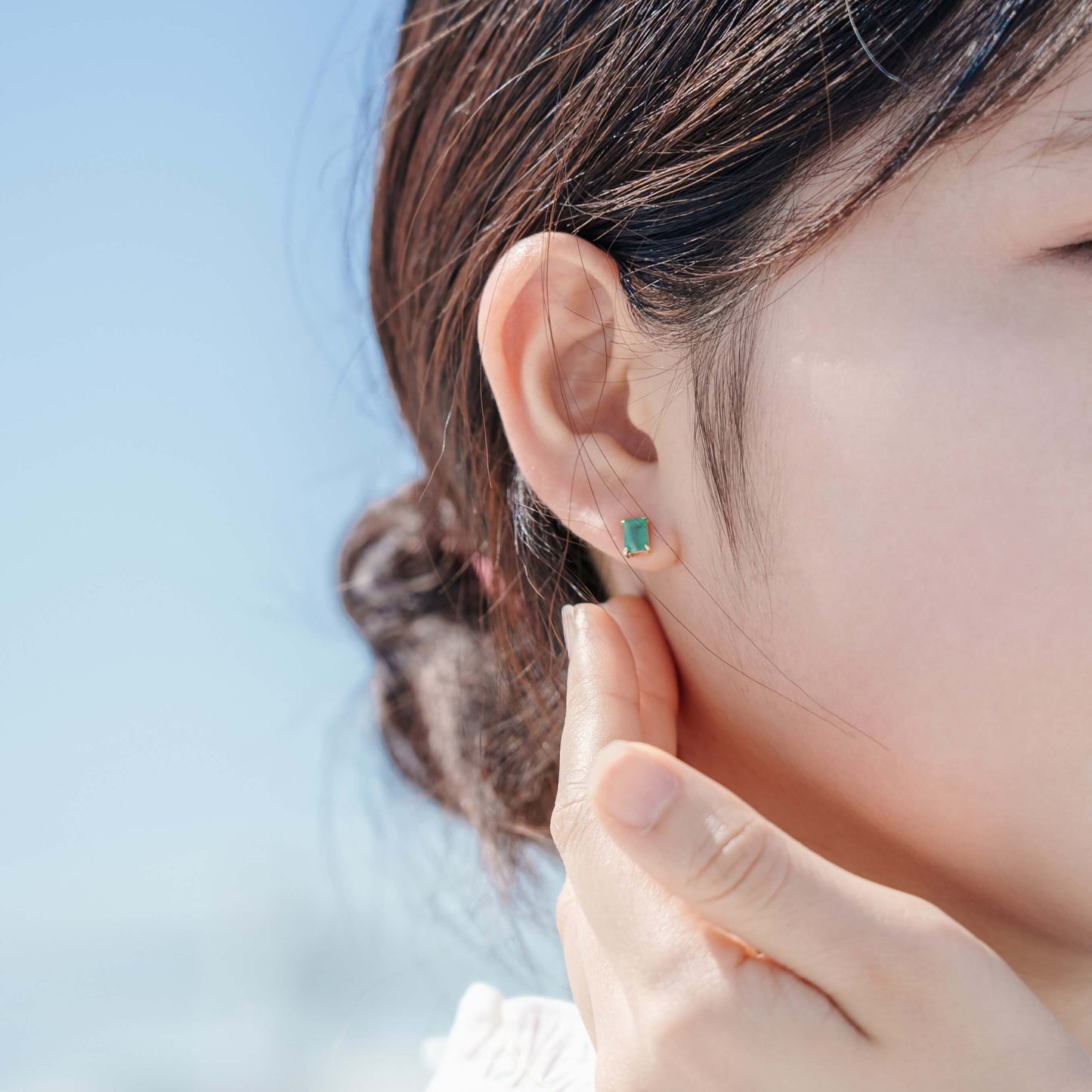 K10 誕生石 6×4 oct スタッドピアス (5月:エメラルド)