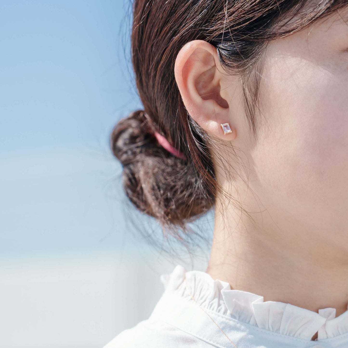 K10 誕生石 6×4 oct スタッドピアス (6月:ムーンストーン)