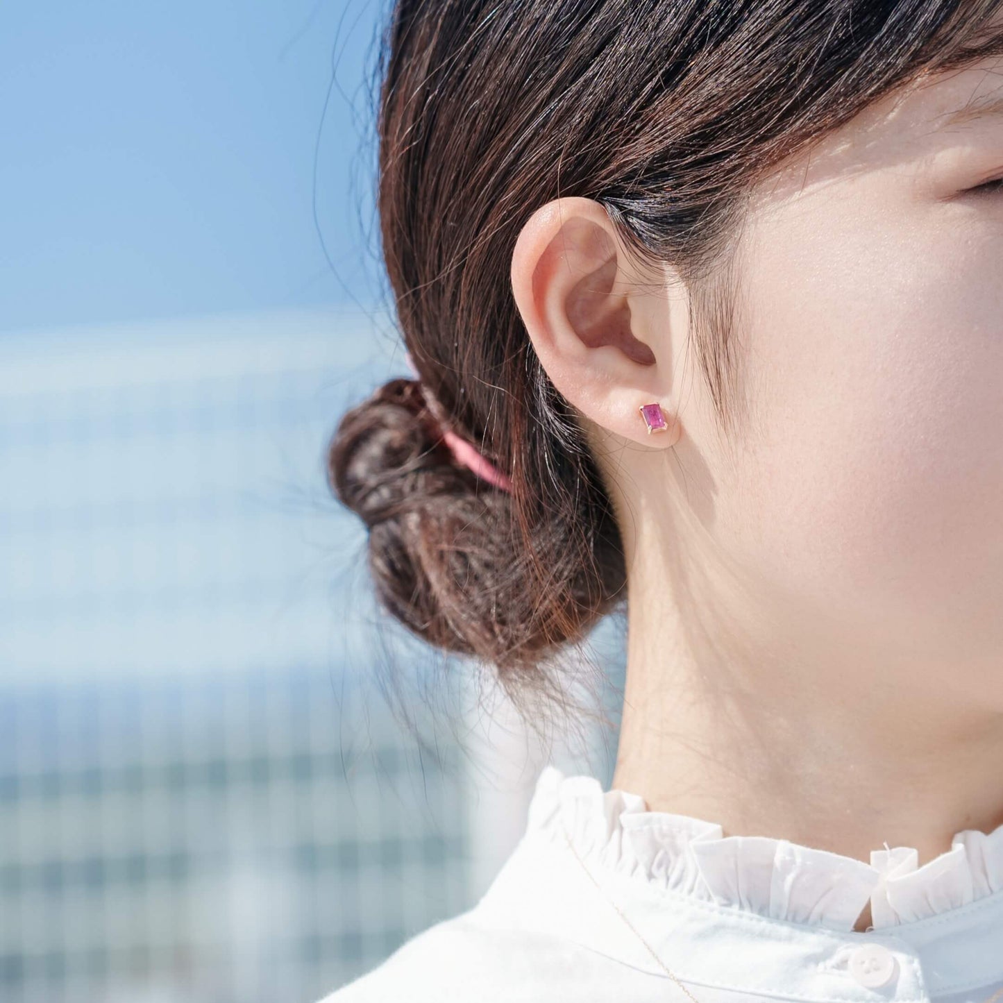 K10 誕生石 6×4 oct スタッドピアス (7月:ルビー)