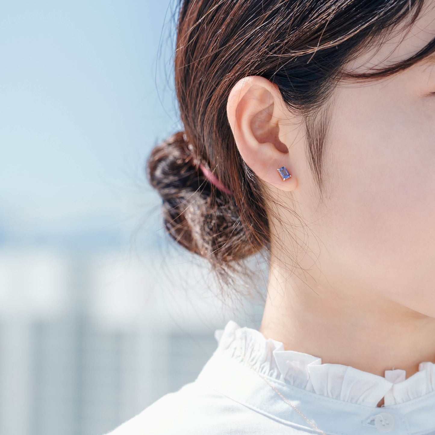 K10 誕生石 6×4 oct スタッドピアス (12月:タンザナイト)