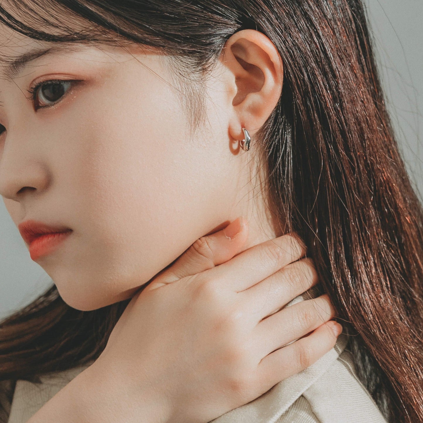 【片耳】SV925 地金 デザイン フープピアス(05-W/Y)