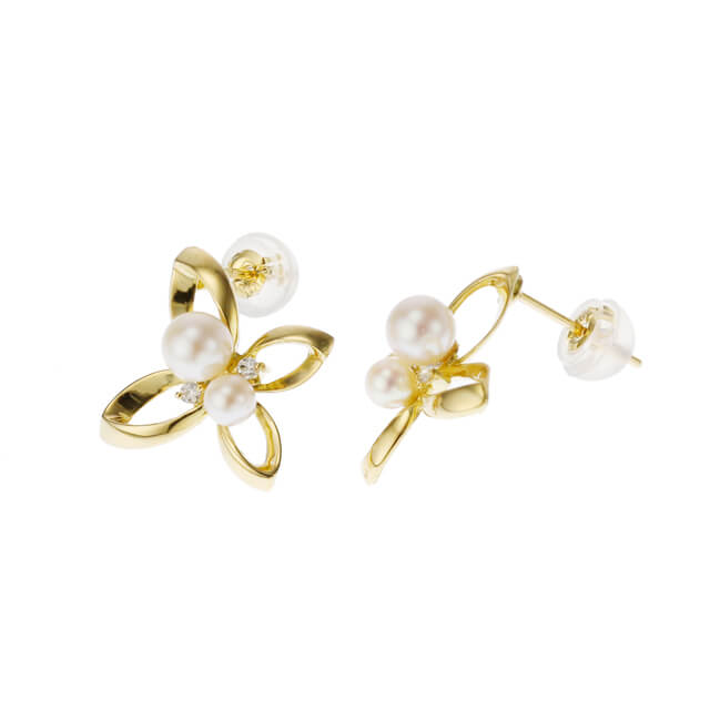【受注生産】K18 アコヤパール ダイヤモンド 計0.04ct ピアス