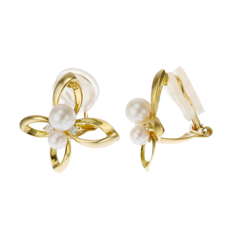 K18 アコヤパール ダイヤモンド 計0.04ct イヤリング