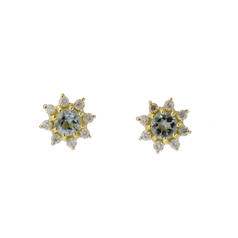 K18 誕生石×ダイヤモンド スタッドピアス (3月:アクアマリン)