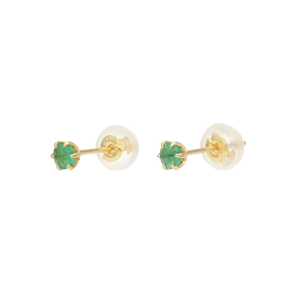 K18 爪留め 誕生石 スタッドピアス(3mm)【5月エメラルド】