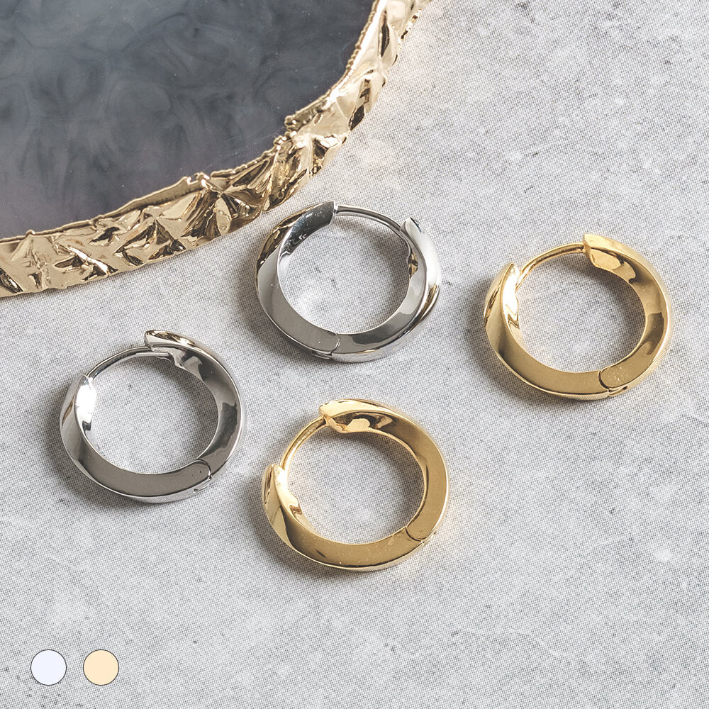 SV925 地金 デザイン フープピアス(04-W/Y)