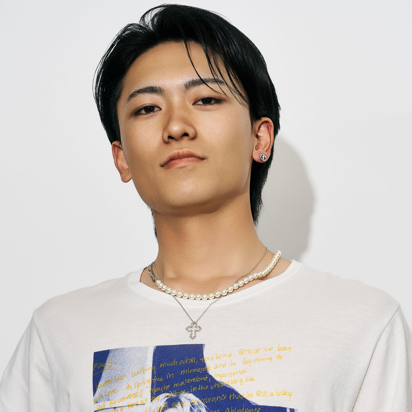 【片耳】K10WG オニキス スタッドピアス（リリー）