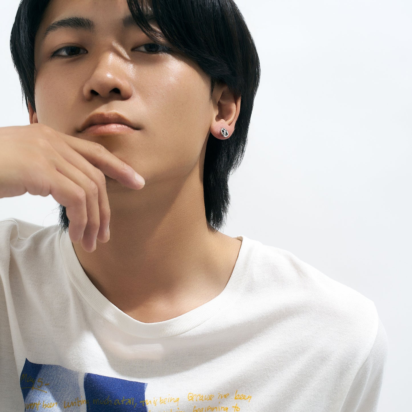 【片耳】K10WG オニキス スタッドピアス（リリー）