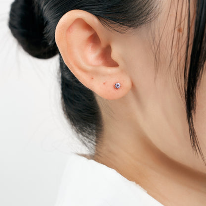 K18 誕生石 スタッドピアス 3mm（2月：アメジスト）