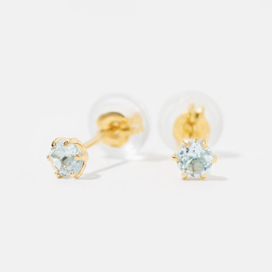 K18 誕生石 スタッドピアス 3mm（3月：アクアマリン）