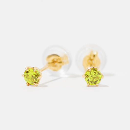 K18 誕生石 スタッドピアス 3mm（8月：ペリドット）