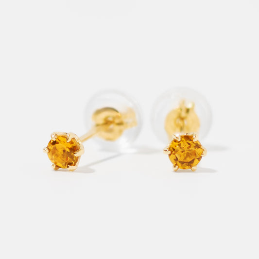K18 誕生石 スタッドピアス 3mm（11月：シトリン）