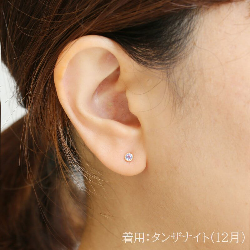 K10 一粒 誕生石 サークル スタッドピアス （6月：ムーンストーン）